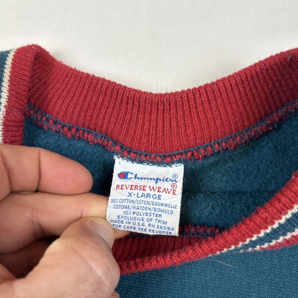 Vintage 80s Champion Reverse Weave Sweatshirt Sz XL Crewneck Teal Made In USA - Picture 5 of 8